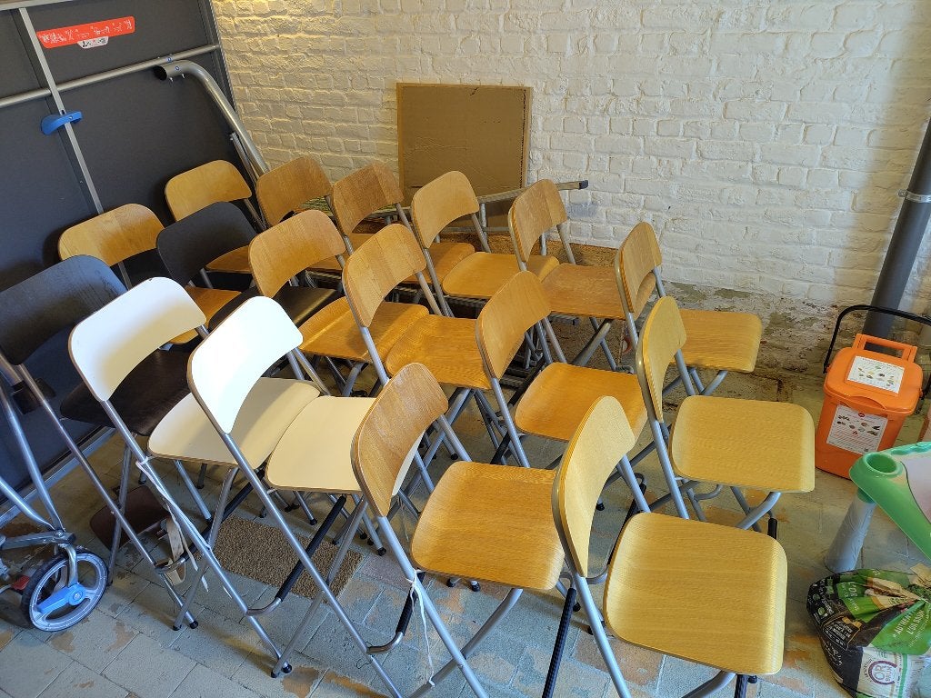 Vente par 2 minimum de chaises hautes pliantes IKEA Franklin, Maison & Meubles, Tabourets de bar, Utilisé, 60 à 90 cm, Bois, Métal