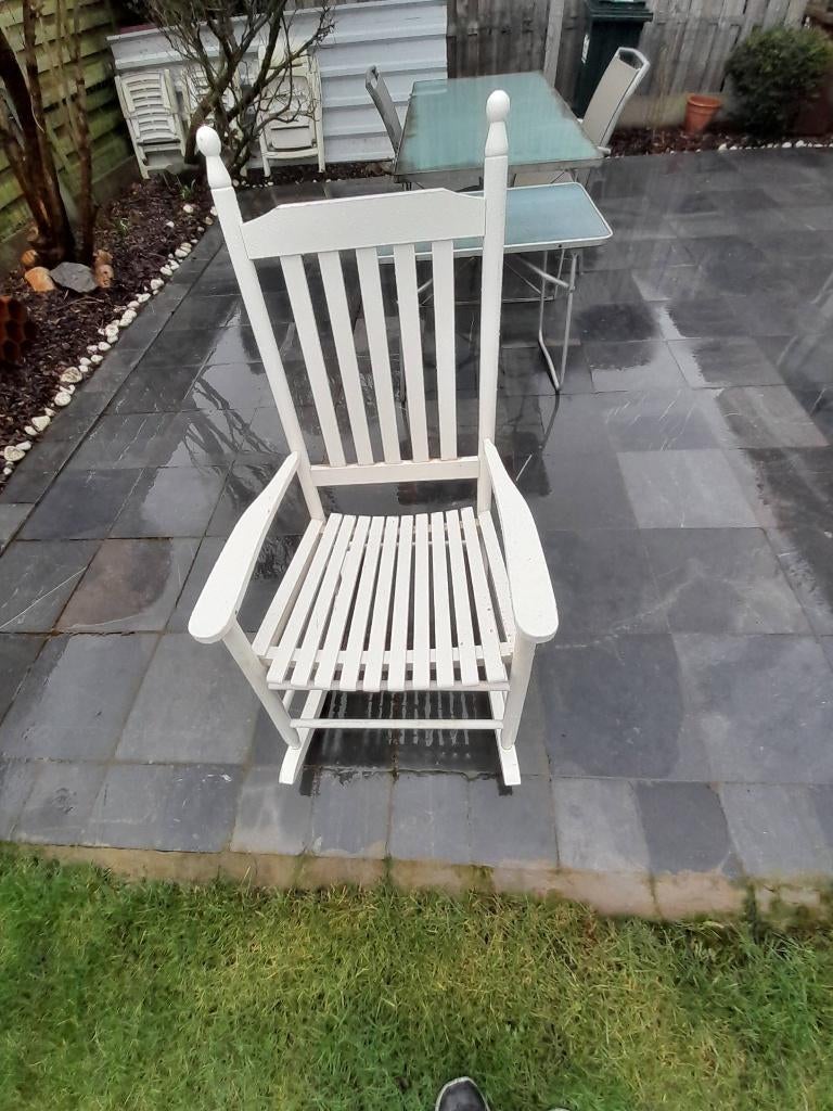 Witte houten schommelstoel, Huis en Inrichting, Ophalen, Gebruikt, Wit, Eén