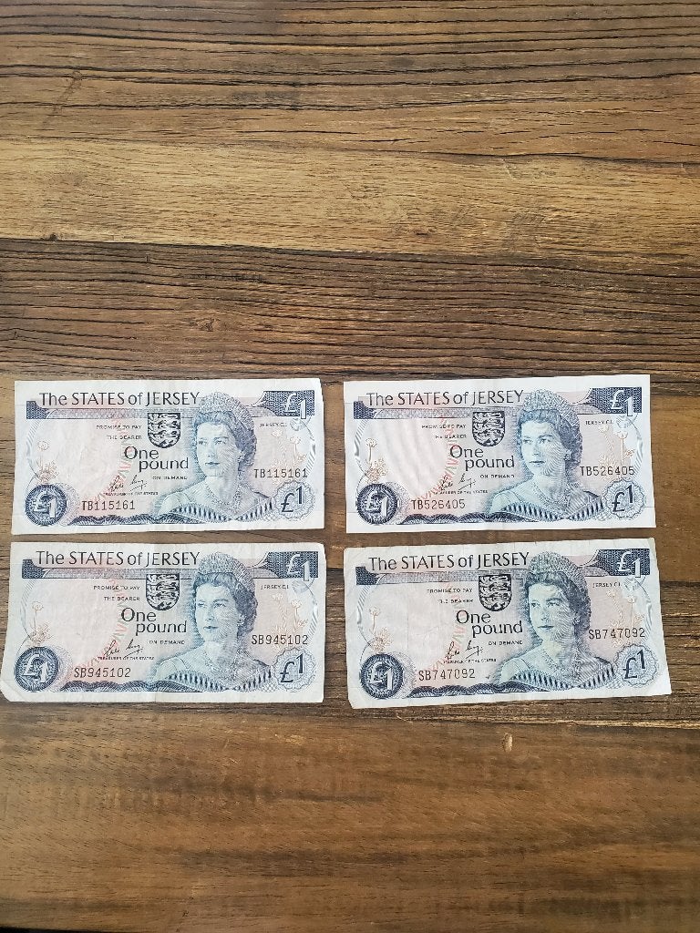 Lot 4x one pound state of Jersey 1 livre, Ophalen of Verzenden
