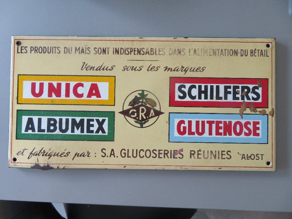 Emaille bord Veevoeders GRA Glucoseries Réunies Alost Aalst, Antiek en Kunst, Antiek | Email, Verzenden