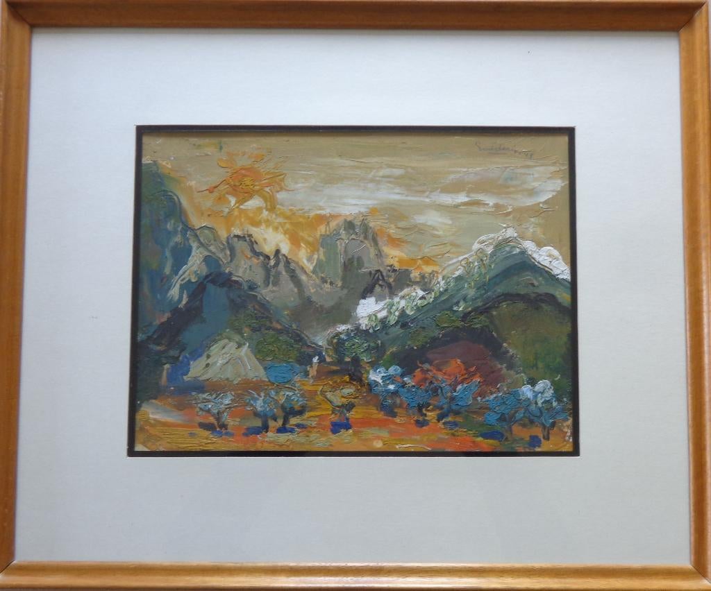 JACK GODDERIS / BERGLANDSCHAP / OLIEVERF / 48x58cm / KADER, Antiquités & Art, Art | Peinture | Moderne, Enlèvement ou Envoi, Verre