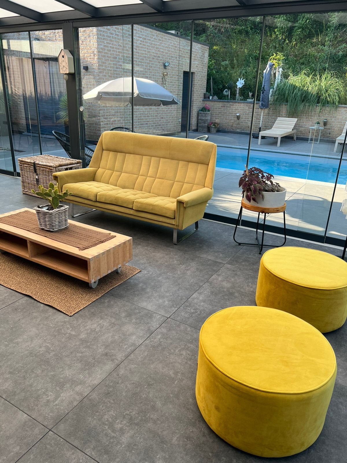 Canapé 3 places plus 2 poufs., Ophalen, Gebruikt, Minder dan 75 cm, 150 tot 200 cm