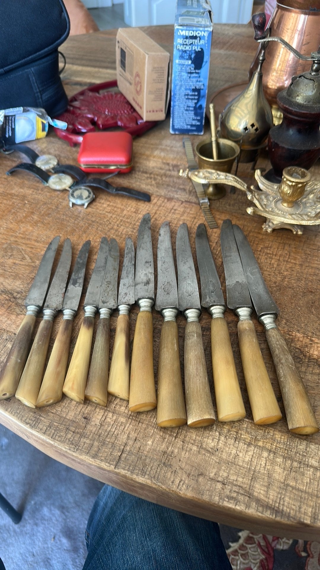 12 stuks vintage hoorn / beenmessen, Enlèvement ou Envoi