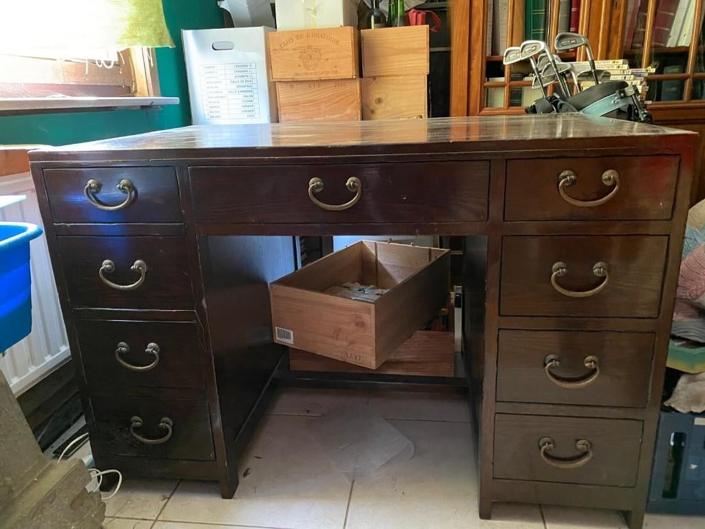 Bureau double face en bois avec tiroirs – style classique, Maison & Meubles, Classique, Enlèvement, Utilisé, Avec tiroirs
