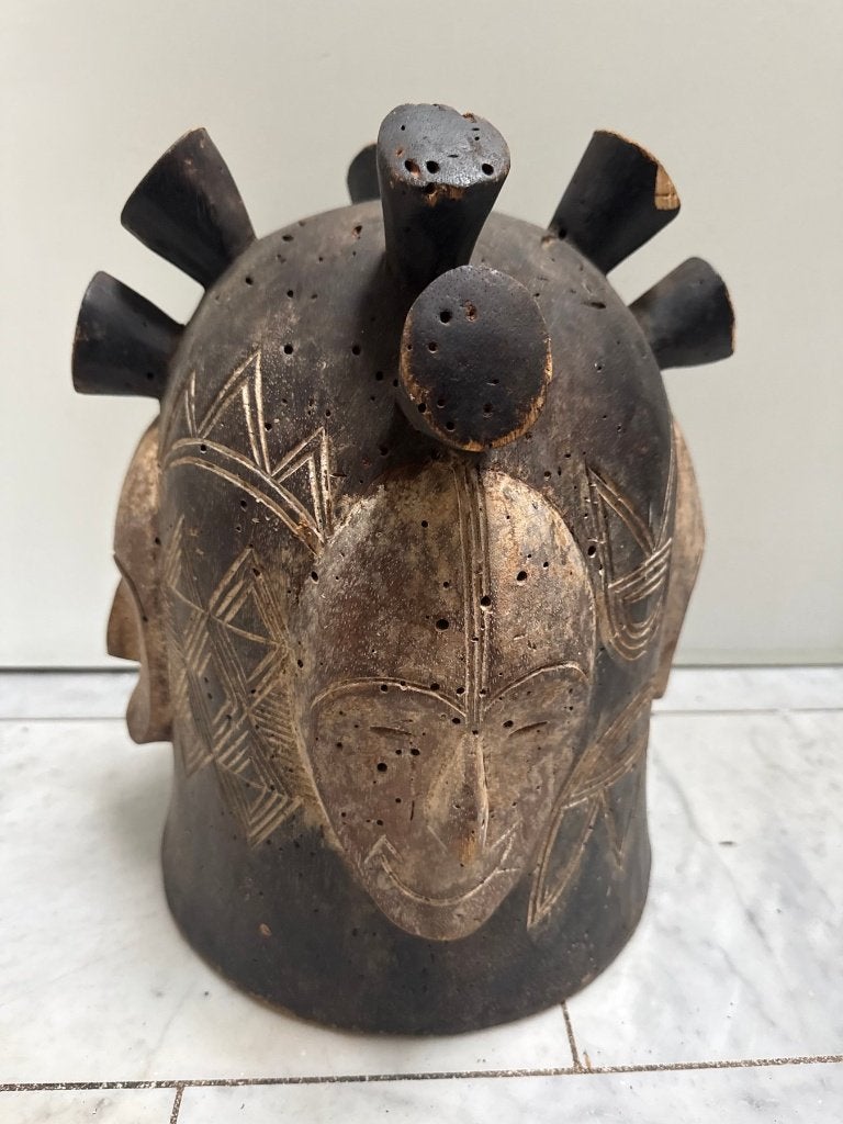 rare casque Fang (Ngontang) à 4 faces, Afrique, Enlèvement ou Envoi, Brun, Sculpté