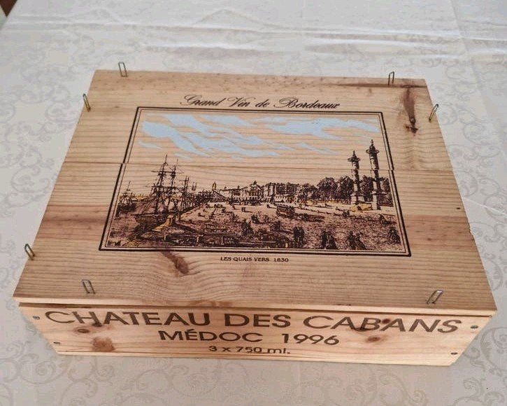 Originele houten kist Château des Cabans 1996, Collections, Vins, Pleine, Comme neuf, Enlèvement, Vin rouge