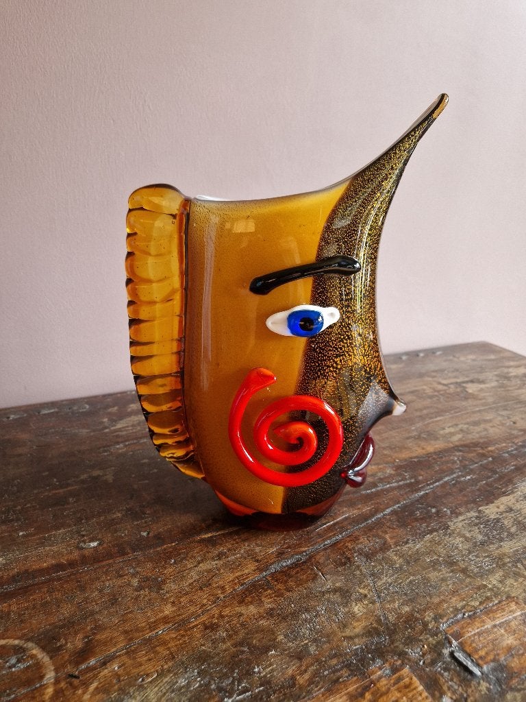 Mario Badioli na Picasso Black Murano glazen vaas, jaren 80, Antiek en Kunst, Ophalen of Verzenden