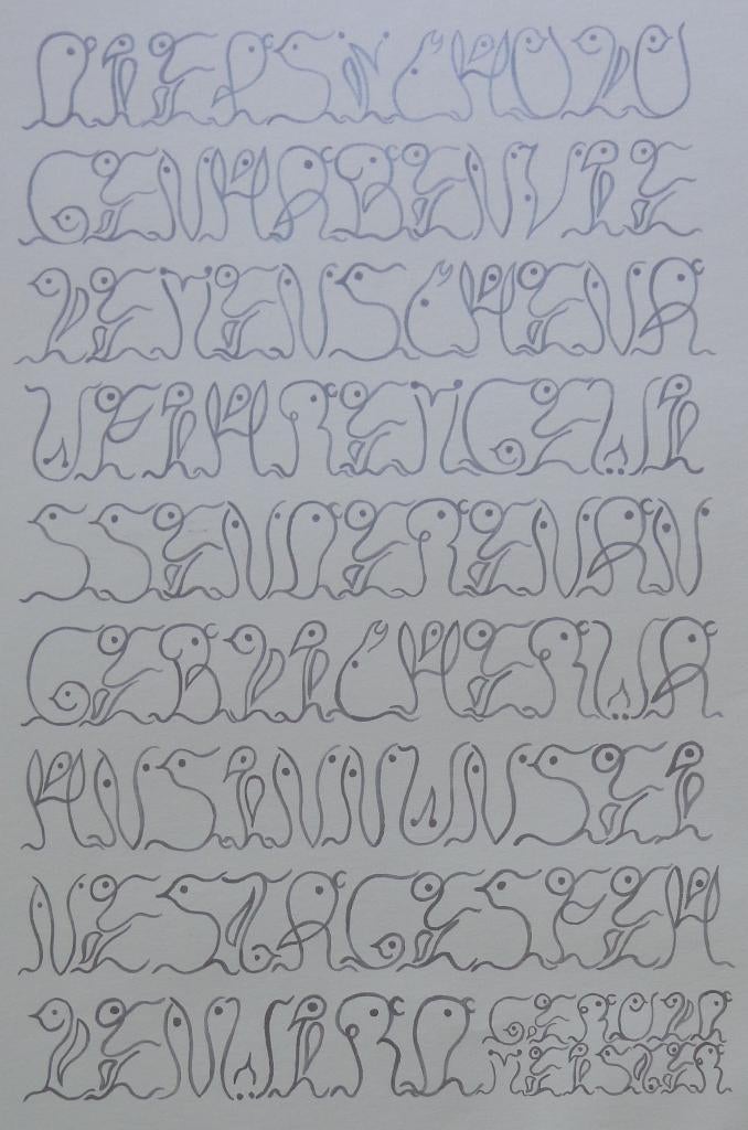 GERALD MEISTER / VOGELSCHRIFT I / ZEEFDRUK / 73x51cm / SIG, Antiquités & Art, Art | Lithographies & Sérigraphies, Signé, Enlèvement ou Envoi