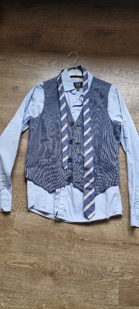 hemd met das en colbert / kostuumvest maat 158 - 164 vormsel, Ophalen of Verzenden, Zo goed als nieuw, Jongen, Overhemd of Blouse