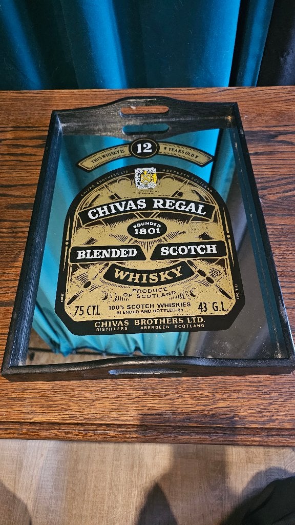 Chivas Regal vintage spiegelbakje voor reclame (jaren 70), Verzamelen, Ophalen, Gebruikt, Reclamebord
