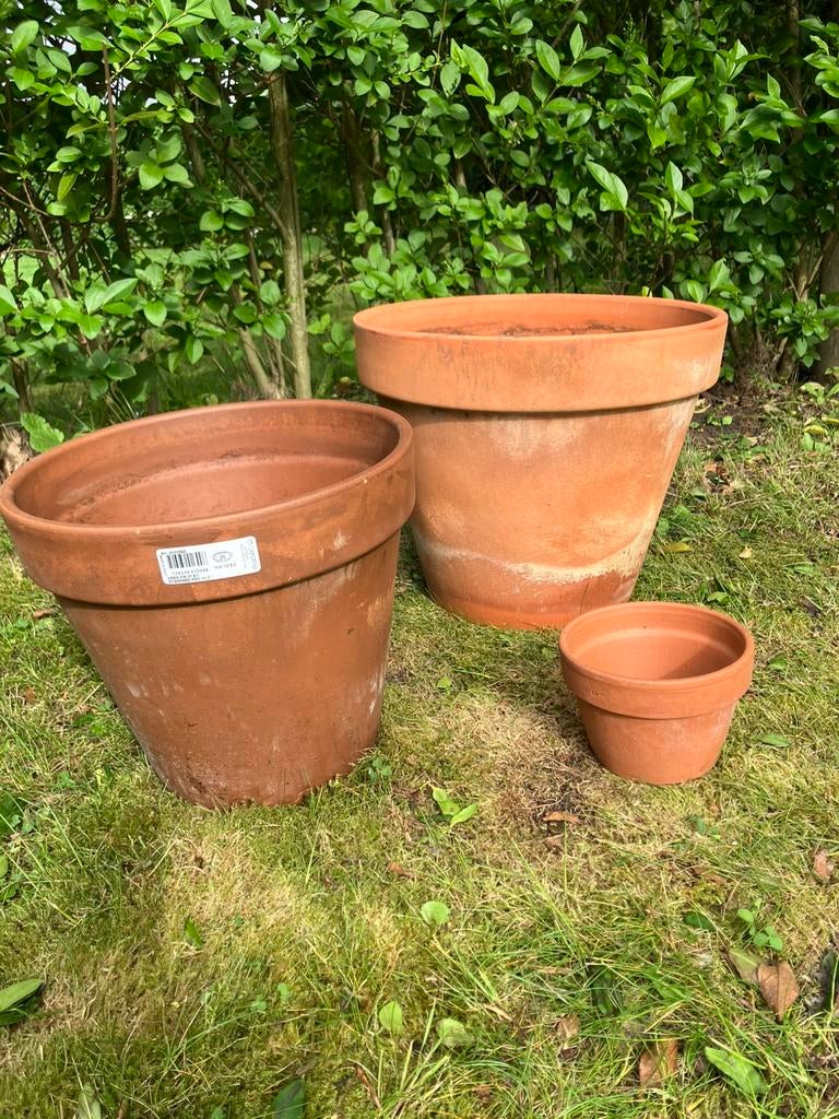 3 cachepots in terracotta, Ophalen, Zo goed als nieuw, Terracotta