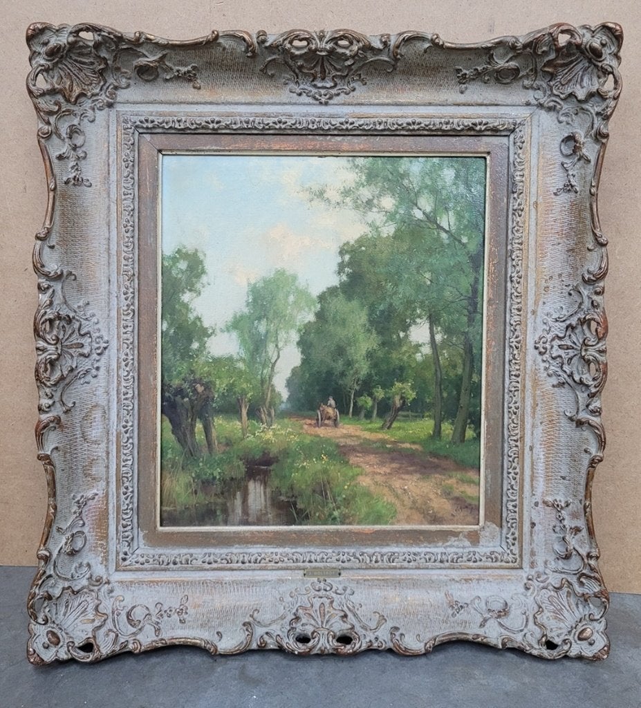 Jan HOLTROP, op een zandweg in Putten, Antiquités & Art, Art | Peinture | Classique, Enlèvement ou Envoi, Paysage, Toile, Signé