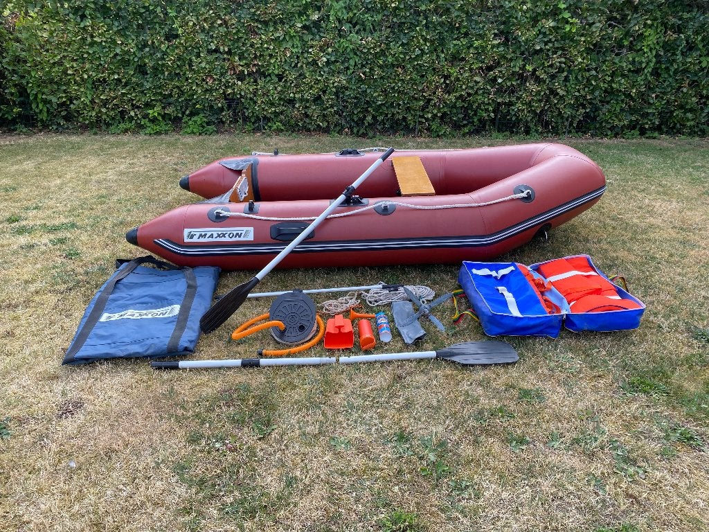 Rubberboot Maxxon (max 10pk) vele accessoires, Watersport en Boten, Rubberboten, Zo goed als nieuw, Hout, Anker, Peddels, Ophalen