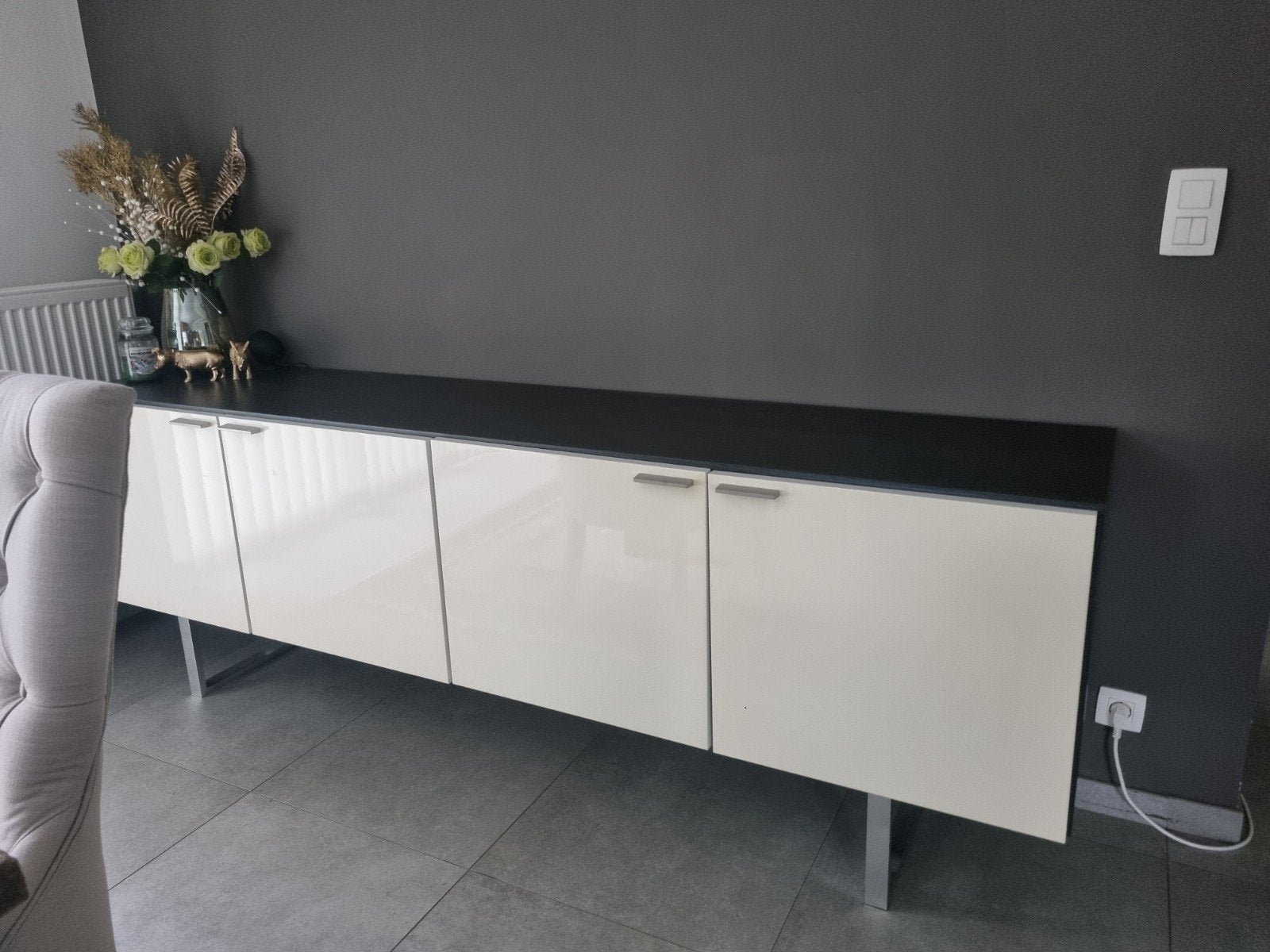 Buffet moderne 240x50x80 cm - Crème/Marron foncé, Avec porte(s), 200 cm ou plus, Autres essences de bois, Comme neuf
