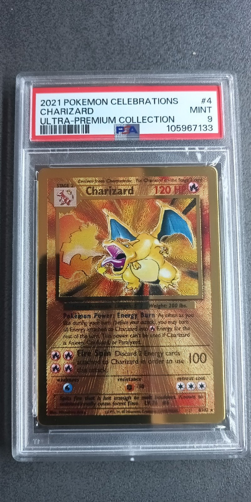 Pokemon Charizard Gold Metal #4 Celebrations PSA 9, Ophalen of Verzenden