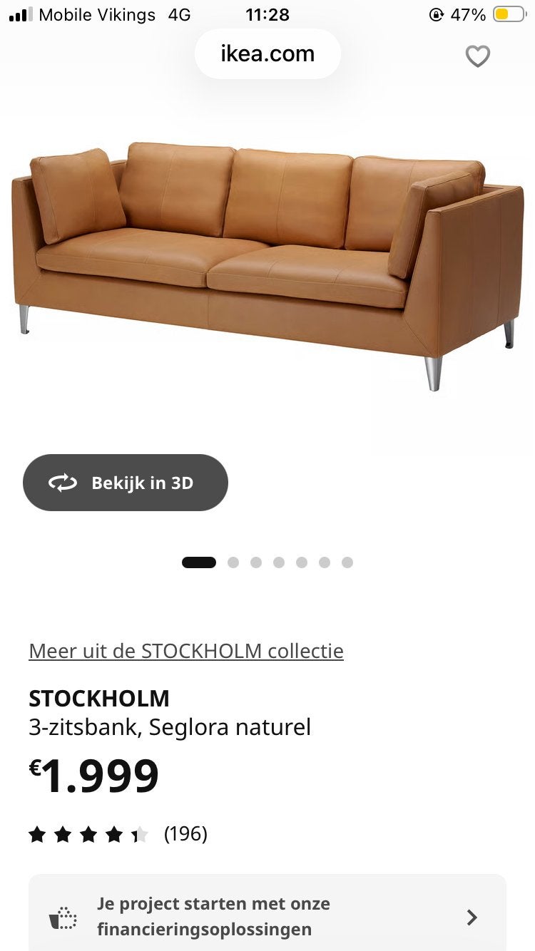 Lederen 3 zit ikea, Ophalen, Gebruikt