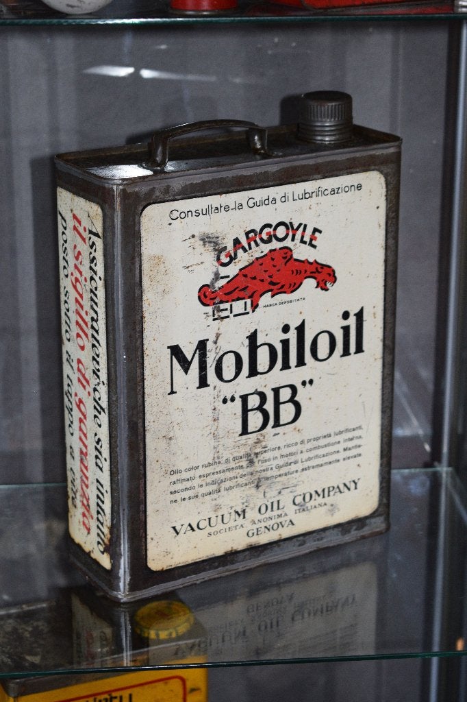 rare grand bidon huile italien mobiloil 1920 1930 5 litres, Collections, Marques & Objets publicitaires, Utilisé, Panneau publicitaire