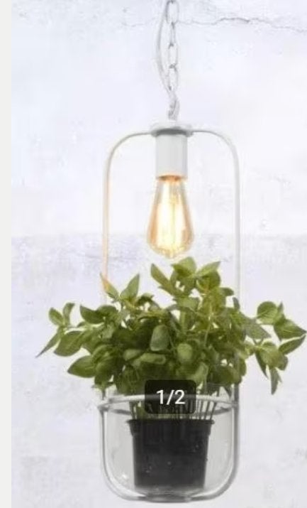 Witte metalen hanglamp met planthouder, Enlèvement ou Envoi, Neuf, Verre