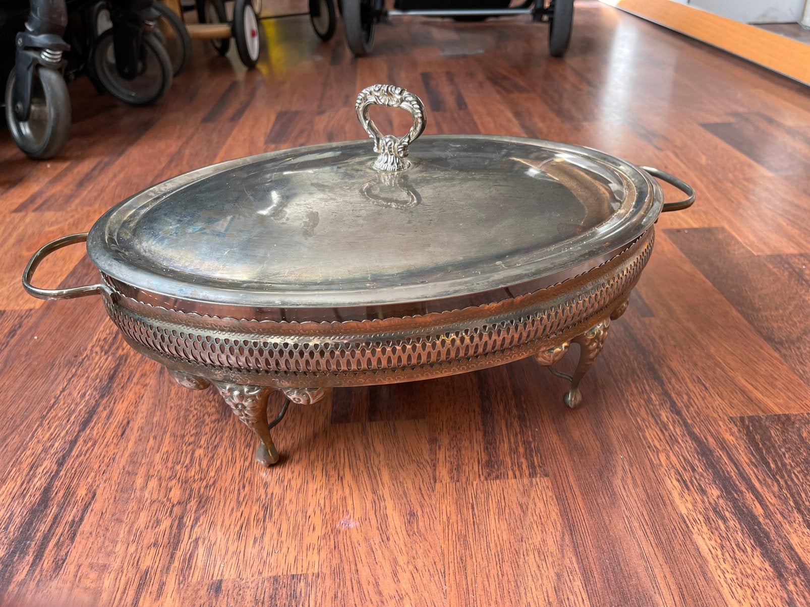 Vintage verzilverde chauffe plats / schotelverwarmer, Antiek en Kunst, Ophalen of Verzenden