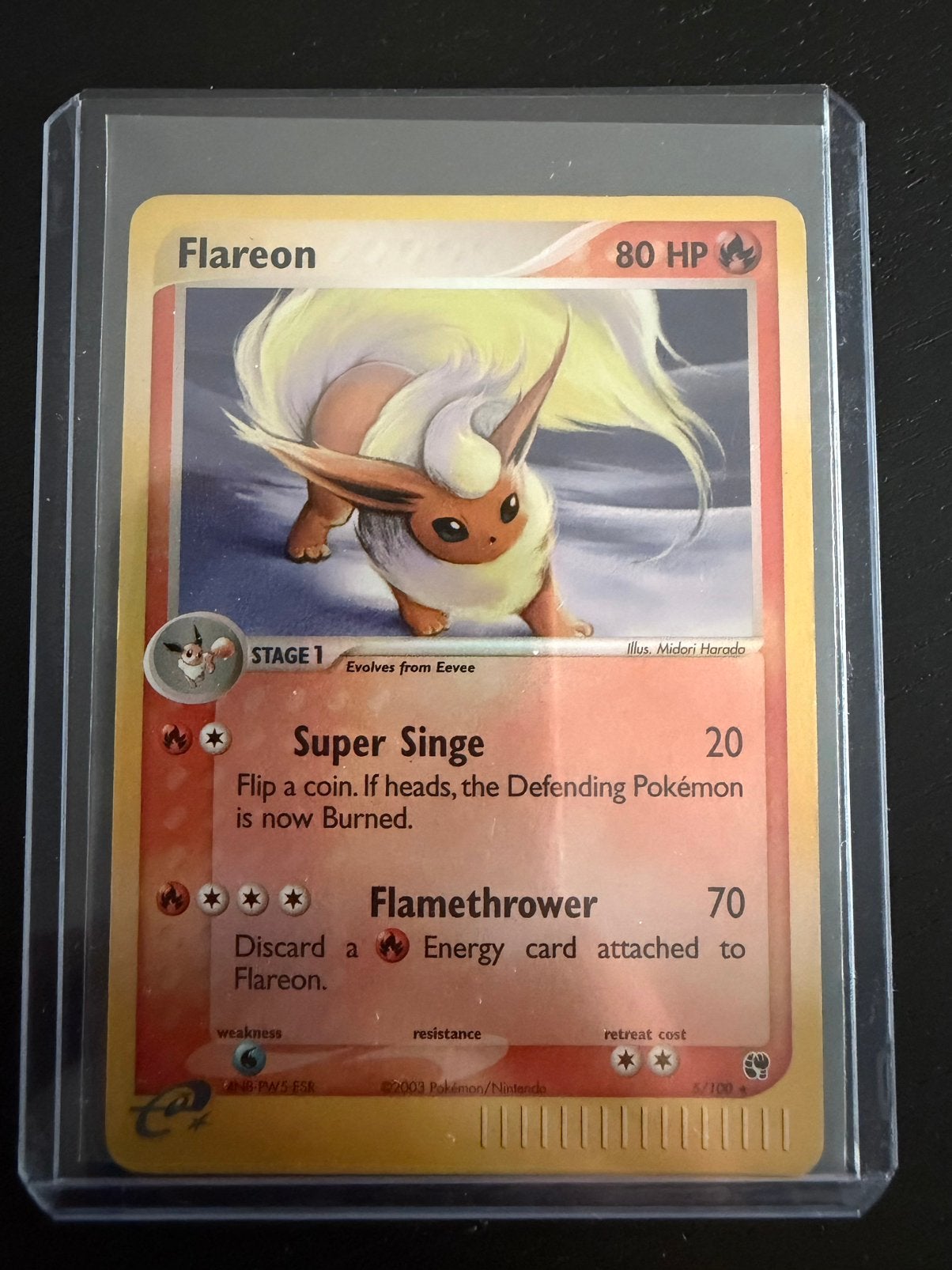 Flareon 5/100 omgekeerde holo EX Sandstorm (2003), Hobby en Vrije tijd, Verzamelkaartspellen | Pokémon, Ophalen of Verzenden, Zo goed als nieuw