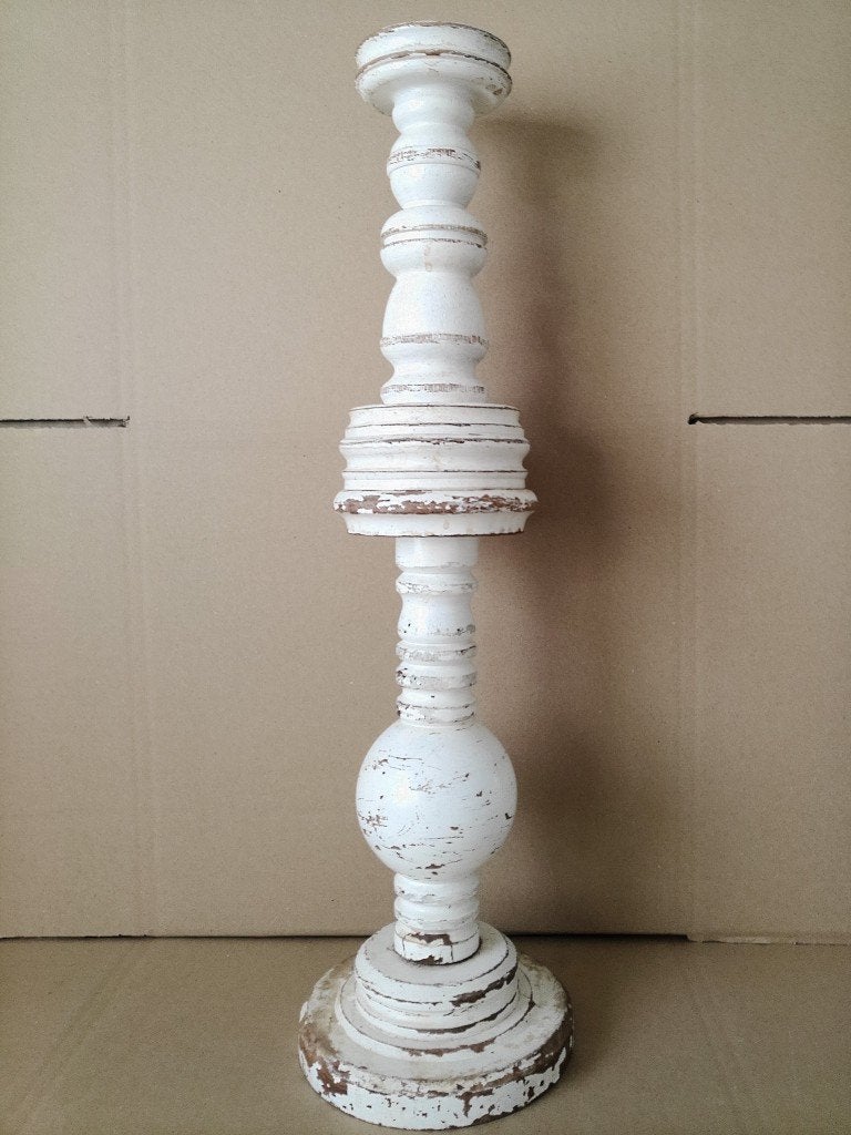 Curiosa vintage grote houten kandelaar 65cm Opknapper, Ophalen of Verzenden