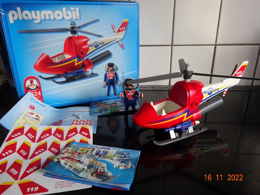 Playmobil Brandweerhelikopter - 4824*VOLLEDIG*PRIMA STAAT*, Enlèvement ou Envoi