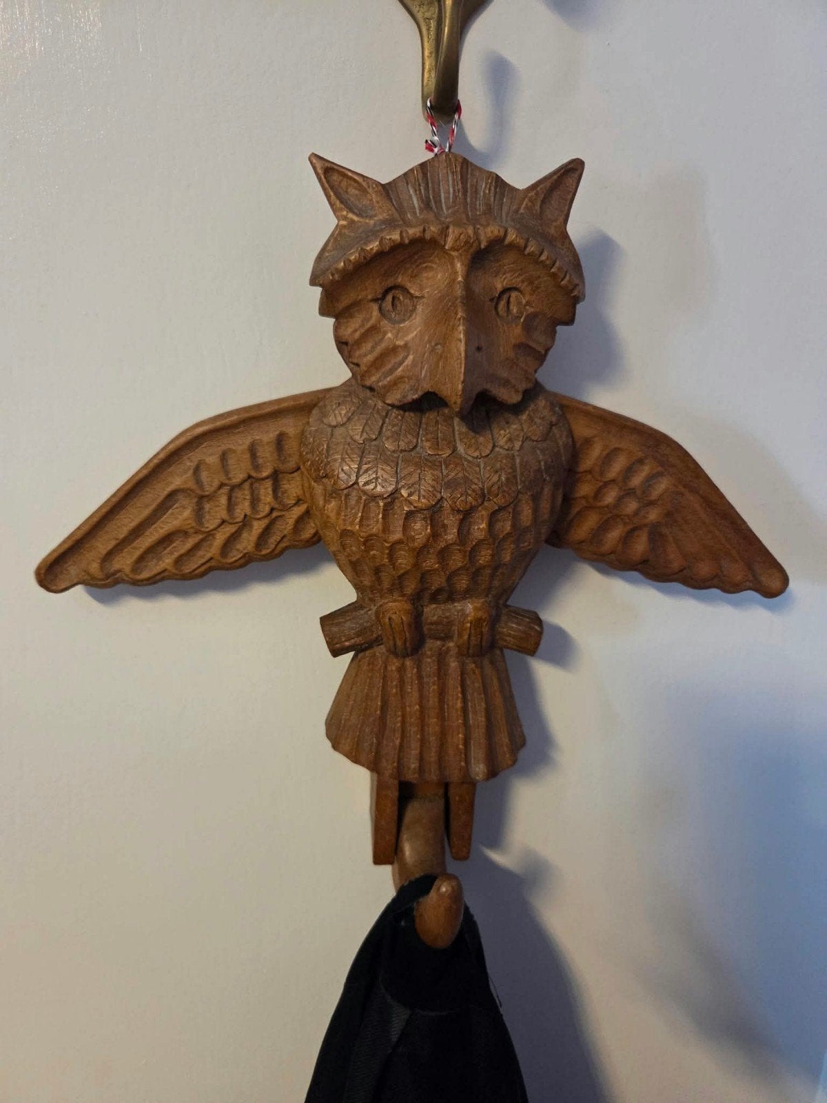 Porte-manteau en bois sculpté à la main en forme de hibou —, Enlèvement ou Envoi, Bois, Sculpture sur bois