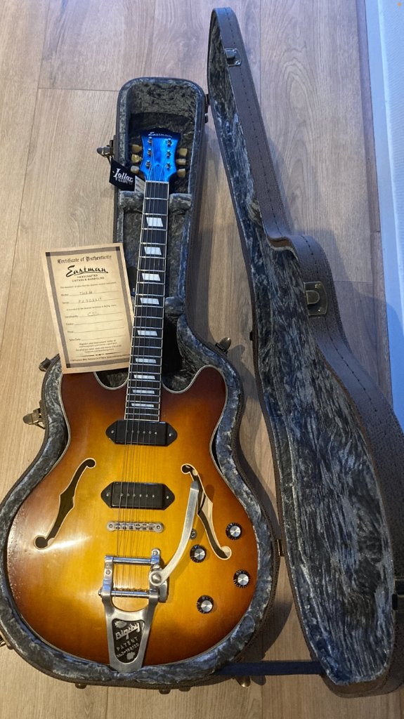 Eastman T64/V-GB (Vintage-Goldburst Bigsby), Ophalen, Nieuw, Hollow body, Overige merken