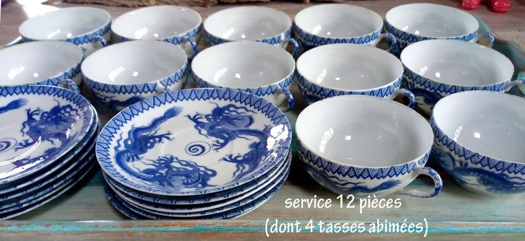 service à thé en porcelaine bleue, Enlèvement, Utilisé, Porcelaine