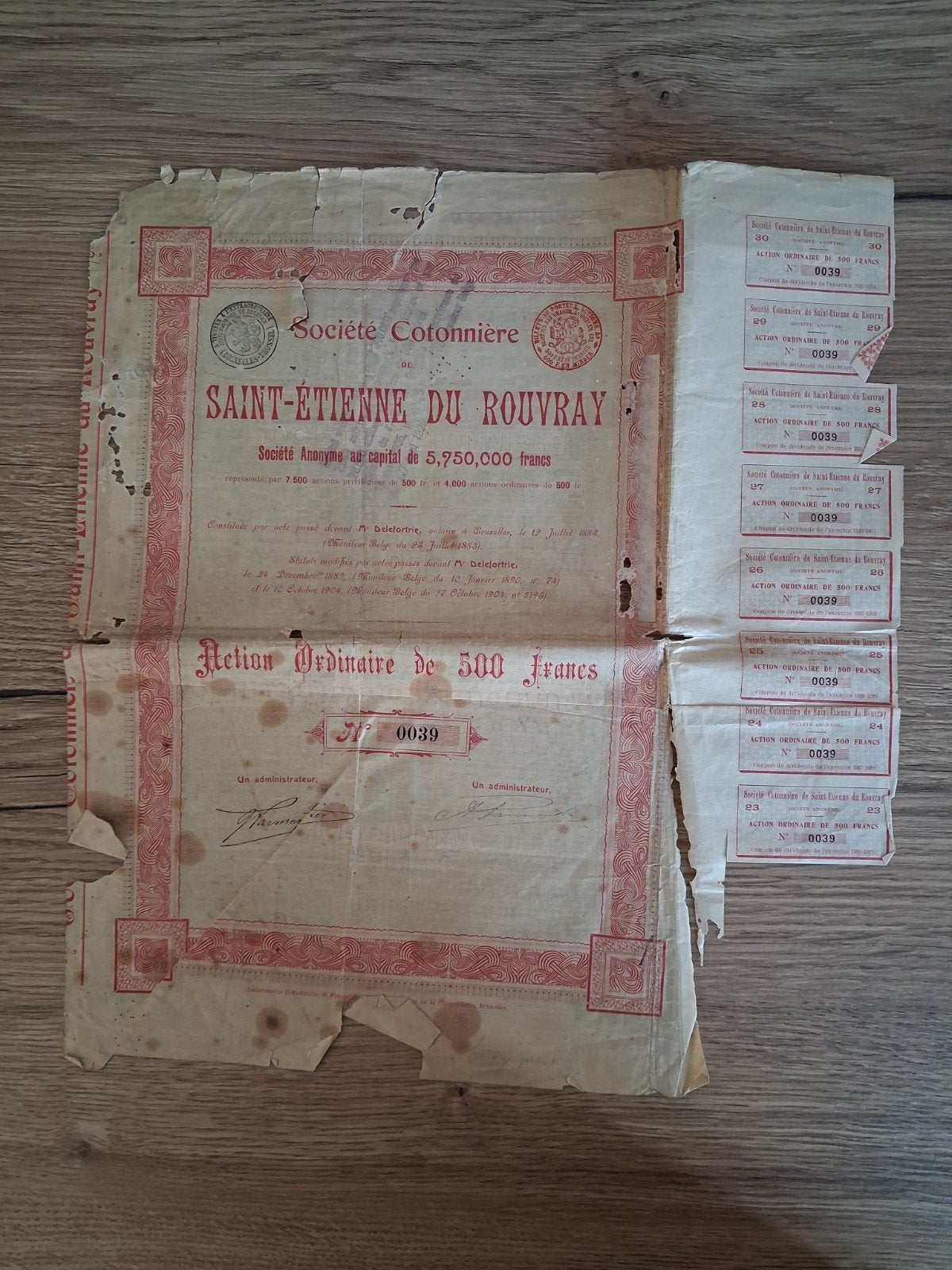 Société Cotonnière de Saint-Étienne du Rouvray, Timbres & Monnaies, Actions & Titres, Envoi