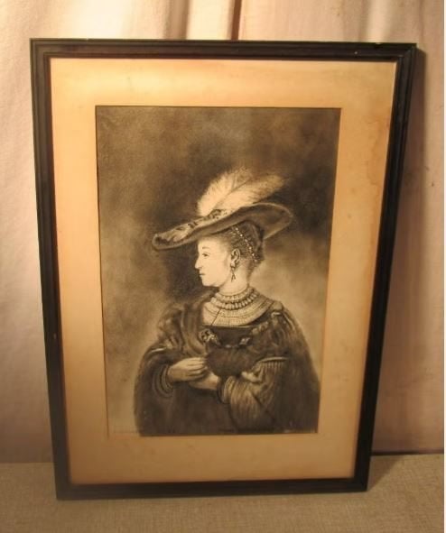 Prachtige Oude Tekening 'Edele Dame' - A Goyvaerts, Antiek en Kunst, Ophalen of Verzenden, Tekening, Handgemaakt