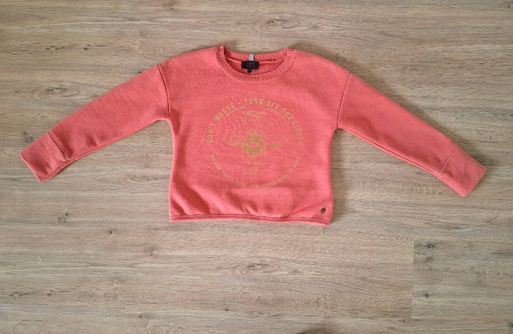 Pull CKS rose corail à imprimé abeille doré — Taille 128, Enlèvement ou Envoi, Pull ou Veste, Cks, Comme neuf