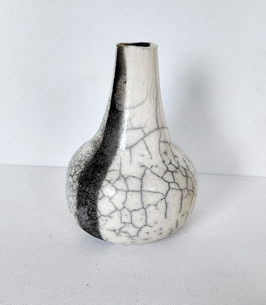 Vase Raku fait main • Céramique • Martelé D.K., Maison & Meubles, Enlèvement ou Envoi, Beige, Comme neuf, Fait main