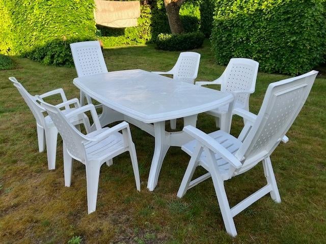 Volledige tuinset - 4 + 2 stoelen + tafel, Chaise, Salons de jardin, Synthétique, Enlèvement