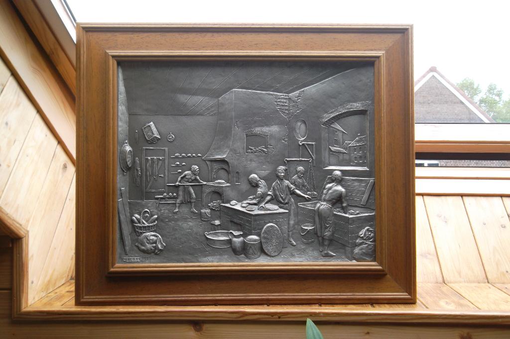 Kader met tinnen afbeelding van bakkerij, Antiek en Kunst, Ophalen of Verzenden