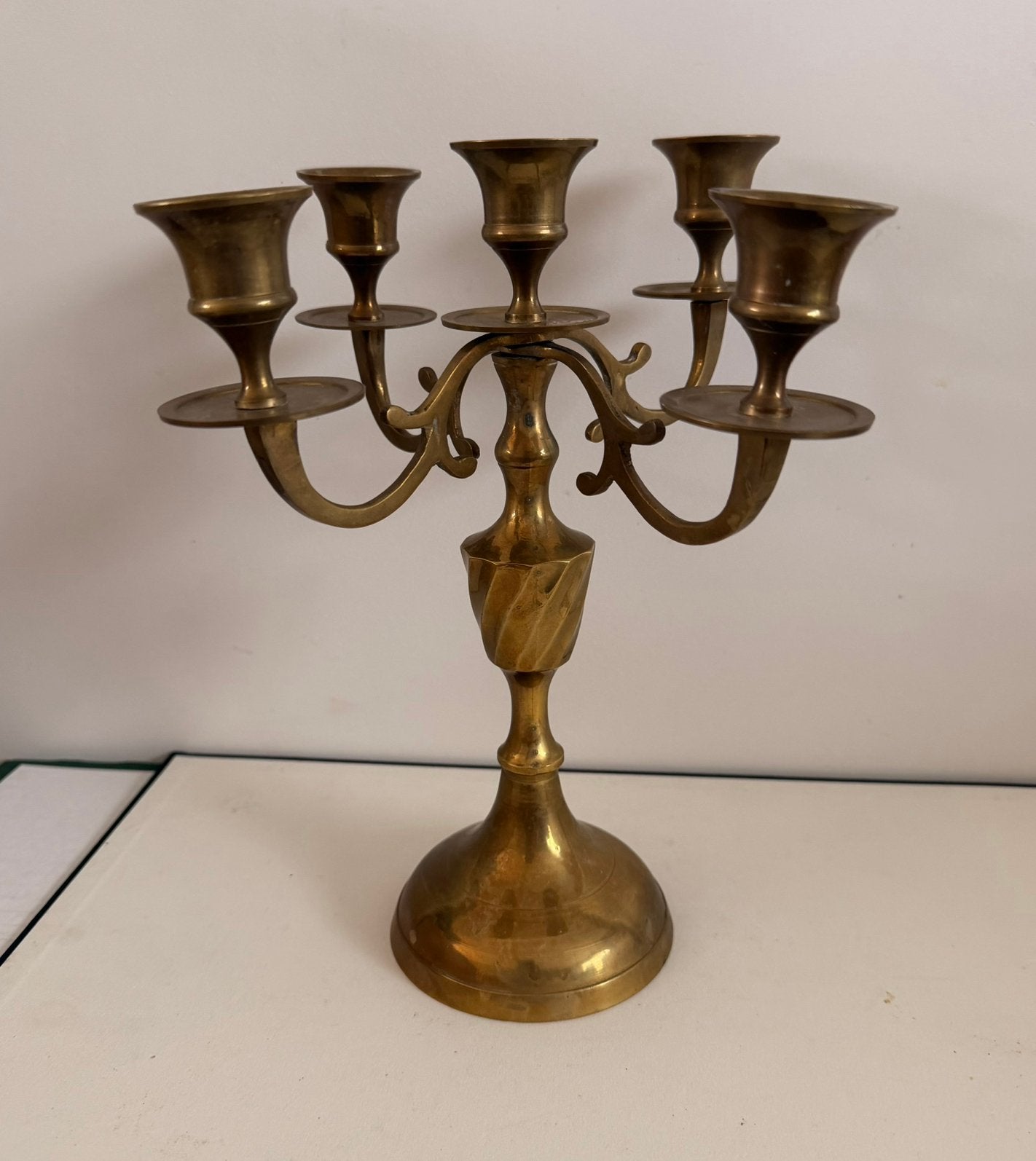 Vintage vijfarmige messing kandelaar, Antiek en Kunst, Ophalen of Verzenden
