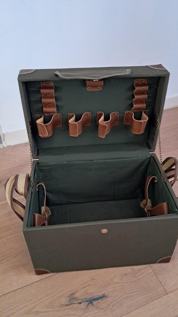 Valise de pique-nique kaki/cuir, Enlèvement ou Envoi