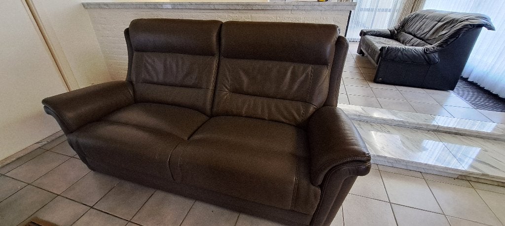 leren salon van 3zit en 2 relaxzetels, Maison & Meubles, Canapés | Salons, Trois personnes, Banc droit, Comme neuf, Enlèvement