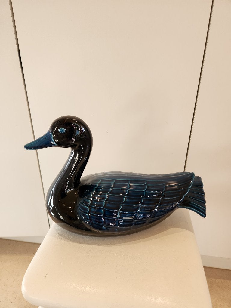 CANARD BLEU  TURQUOISE EMAILLE EN CERAMIQUE, Enlèvement, Comme neuf, Bleu, Pierre/céramique