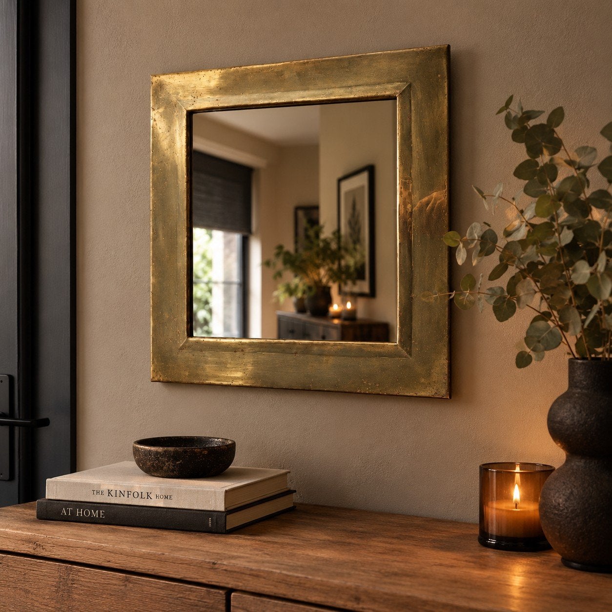 Miroir vintage Hollywood Regency 44x44cm, Enlèvement ou Envoi, Moins de 100 cm, Carré, Utilisé
