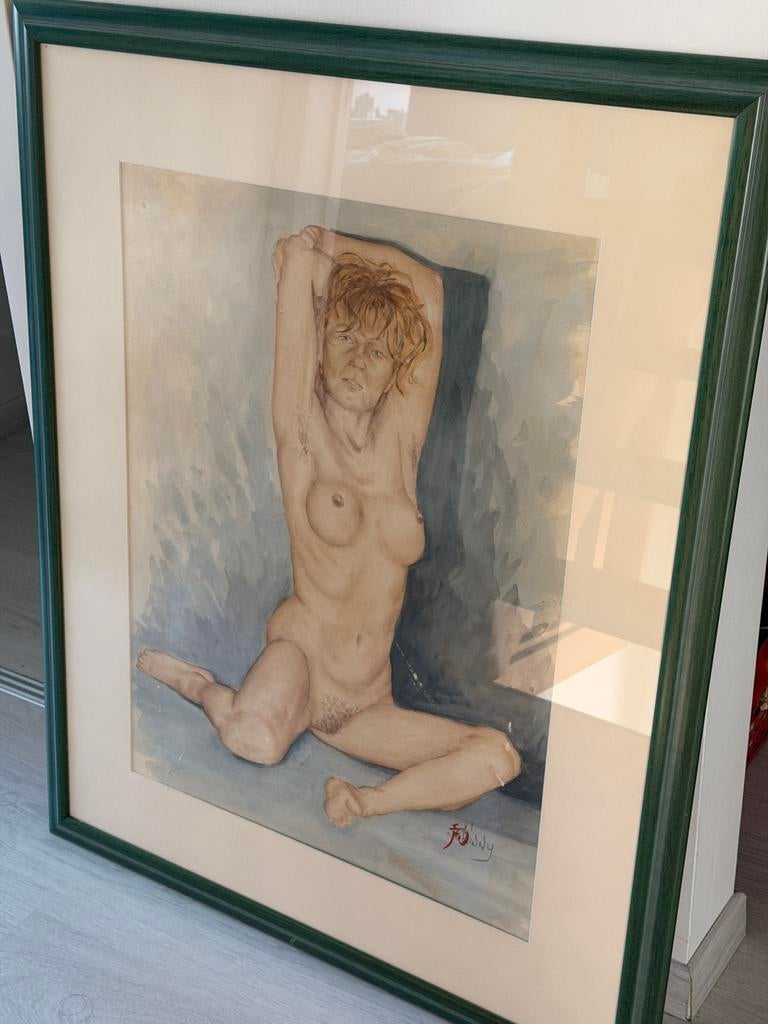 Aquarel naakte vrouw., Antiek en Kunst, Ophalen