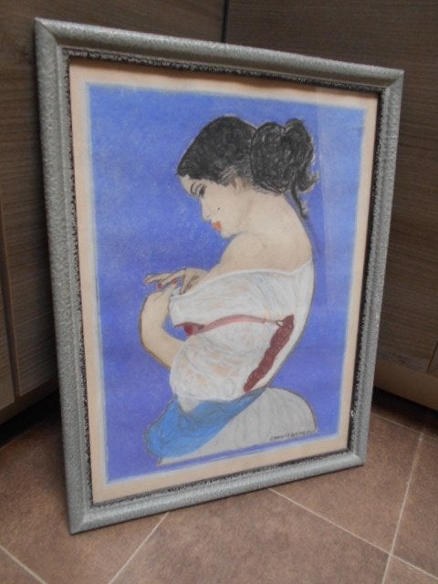Mooie potlood-krijt tekening - ChanteBrise 1960, Ophalen