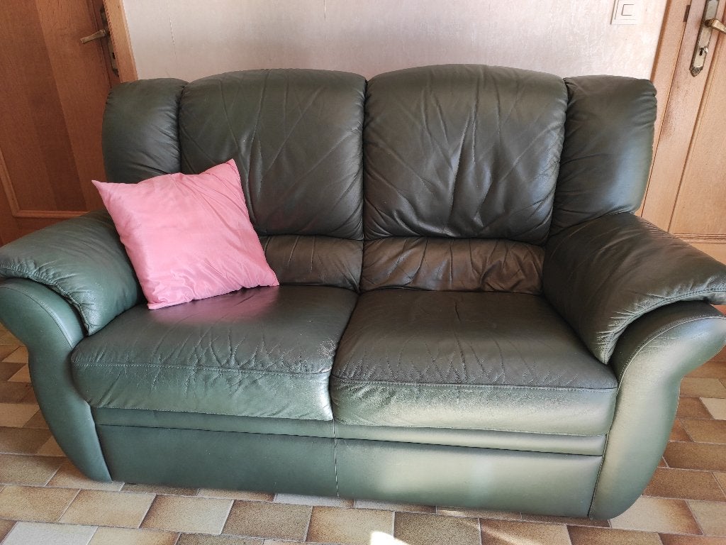Zetel in leder tweezit, Huis en Inrichting, Zetels | Zetels, Gebruikt, Rechte bank, Tweepersoons, 150 tot 200 cm, 75 tot 100 cm