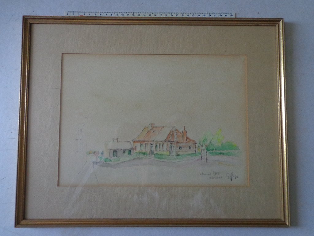 Aquarel Alfred Goffin Estaminet Parys te Bredene 1972, Antiek en Kunst, Kunst | Schilderijen | Klassiek, Stads- / dorpsgezicht