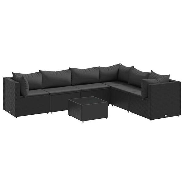 salon et de jardin 7 pièces, des coussins noirs inclus, Rotin, Utilisé, Banque, Sets de jardin