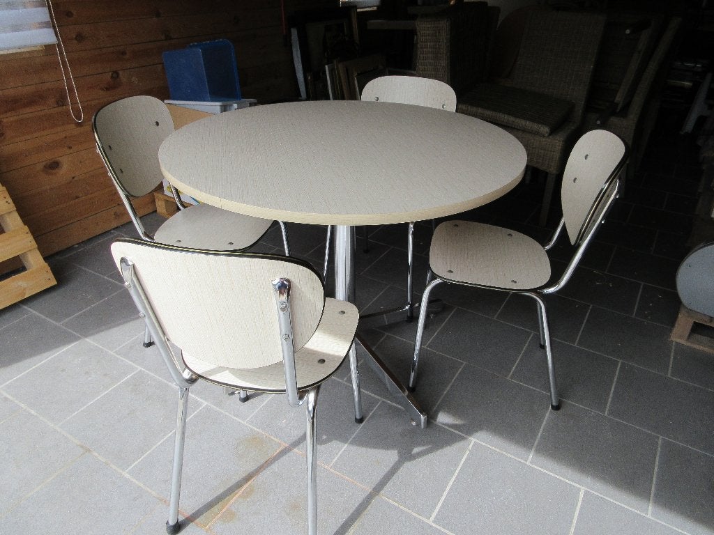 Table de cuisine ronde vintage en formica avec 4 chaises, Enlèvement