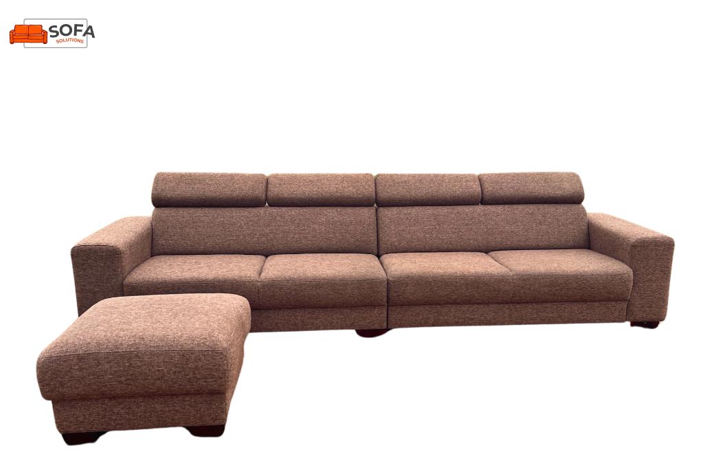 Grote Bruine 4-Zits Hoekbank met Hocker – Gratis Levering, Huis en Inrichting, 75 tot 100 cm, Ophalen of Verzenden, Zo goed als nieuw