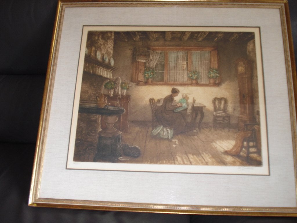La Dentellière: Albert Geudens, Antiek en Kunst, Kunst | Etsen en Gravures, Ophalen