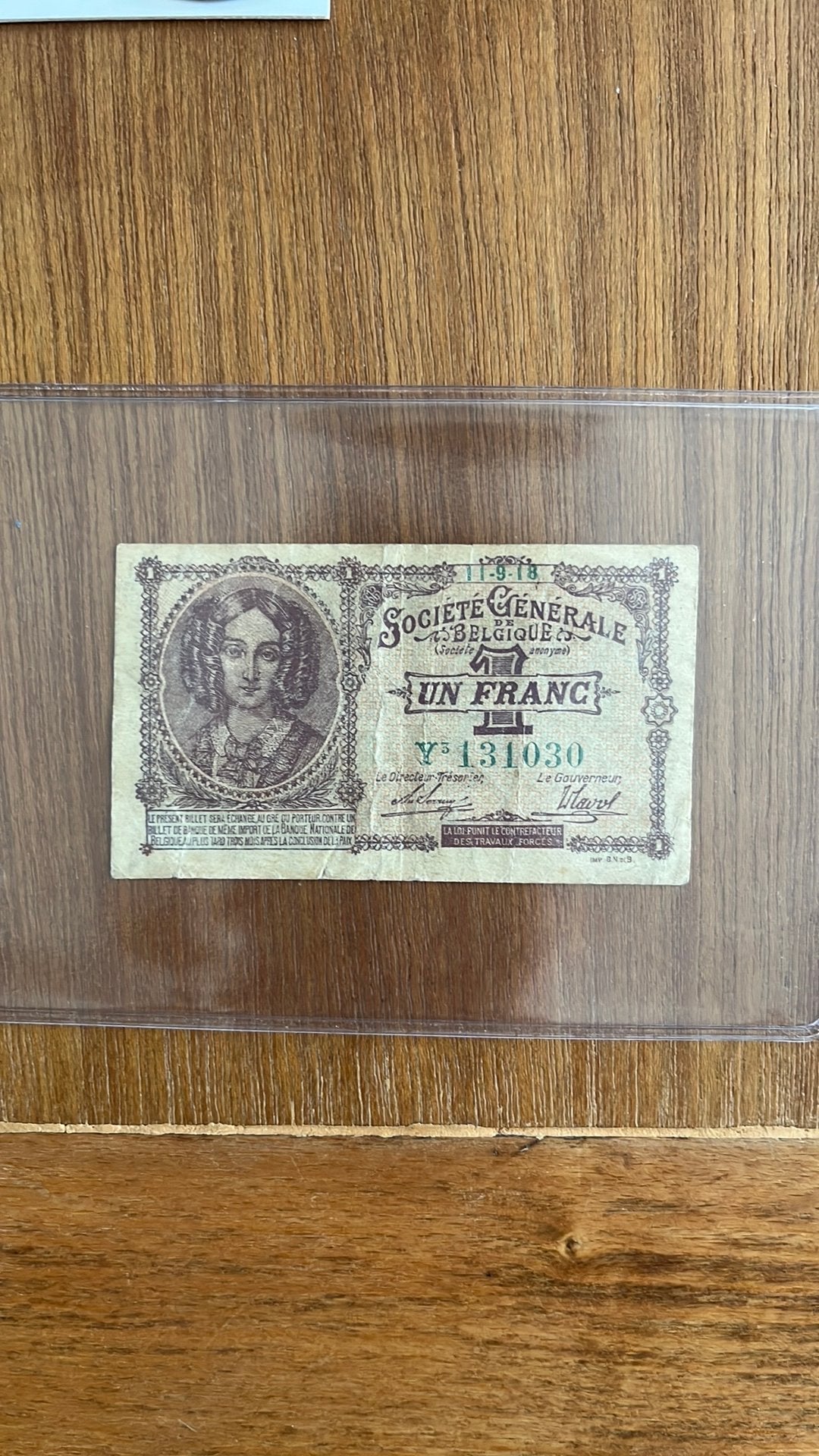 Belgisch biljet van 1 frank 1918, Ophalen of Verzenden, Bankbiljetten