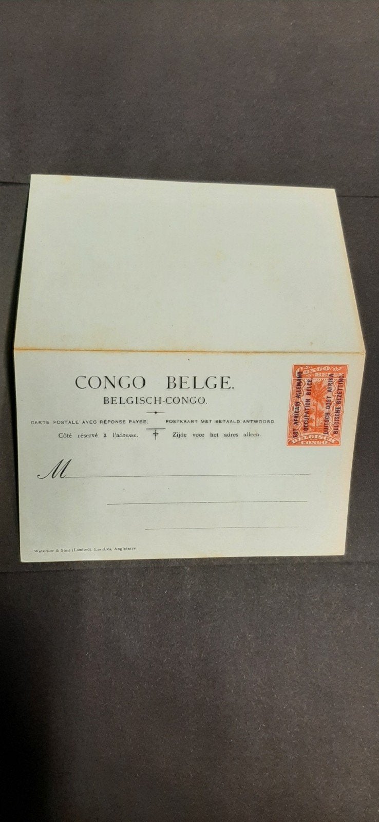 Entier postal du Congo belge 1916 en Afrique de l'Est allema, Enlèvement, Avant 1920, Non affranchie